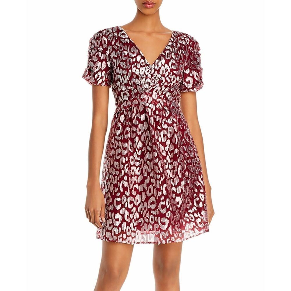 Aqua Dress Women's Dark Red Metallic Leopard Pattern Dress Size Small
